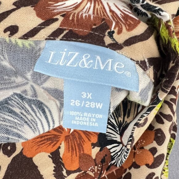 Liz & Me 3X 26/28W Floral & Animal Print Button-Up Blouse Rayon Plus Size Women - Picture 5 of 5